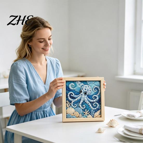 Relaxing Art Projects No-Sew Japanese Fabric Kit, DIY Mosaic Kits for Adults Beginners, Quilted Wall Collage Craft with Frame & Tools, Kits,