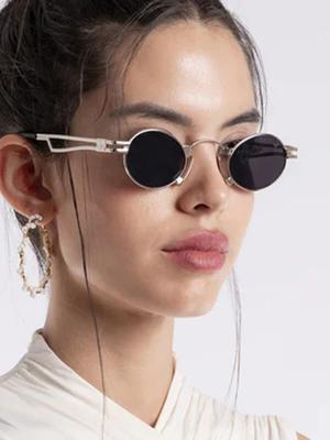 Retro Punk Round Sunglasses Small Frame Unisex  New Trendy Vintage Metal Eyewear Designer Shadow for Women UV400 Protection