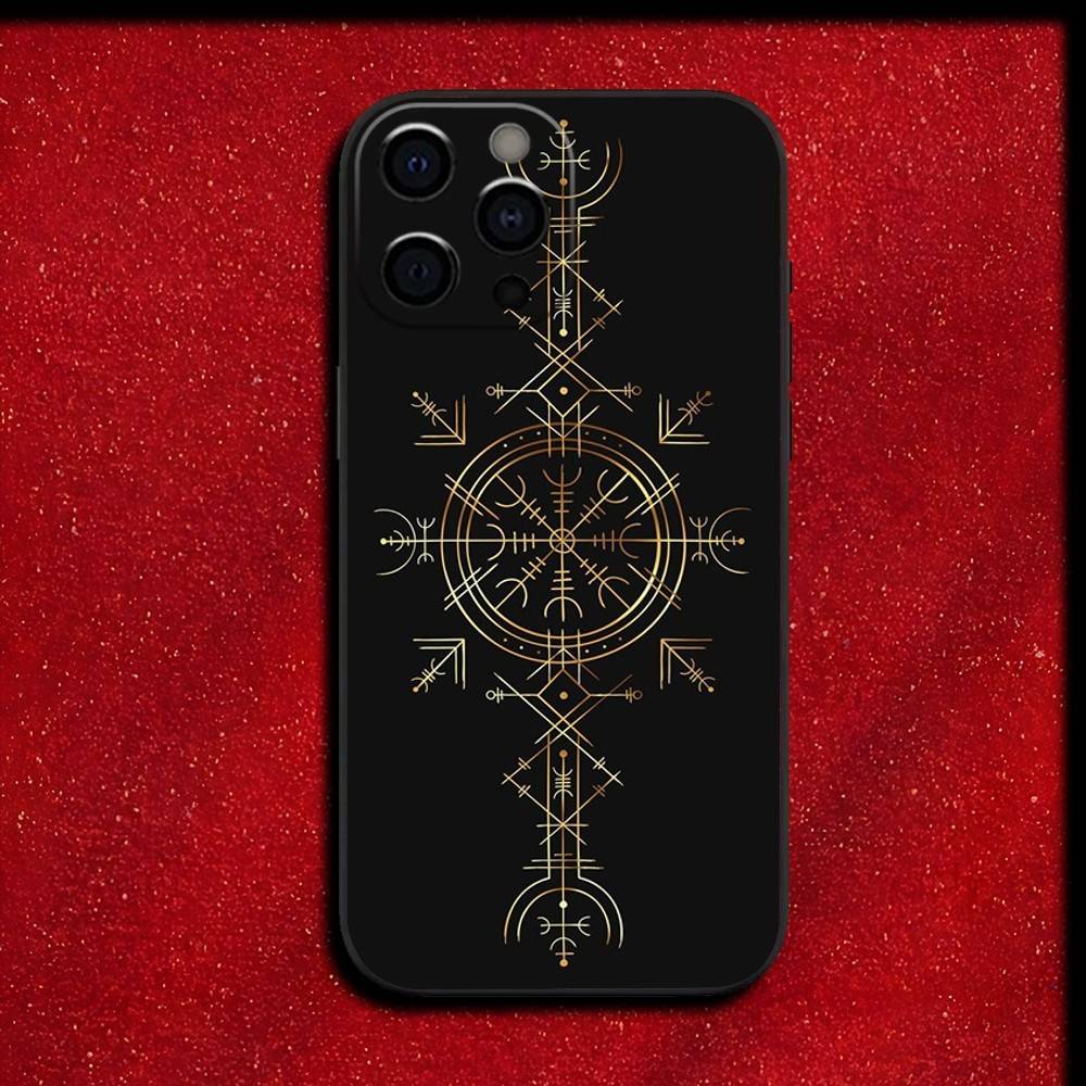 V-Viking V-Vegvisir Navigation Compass Phone Case For iPhone 16,15,14,13,12,11,Pro,XS,Max,XR,Plus,E,SE4,Mini Black Cover