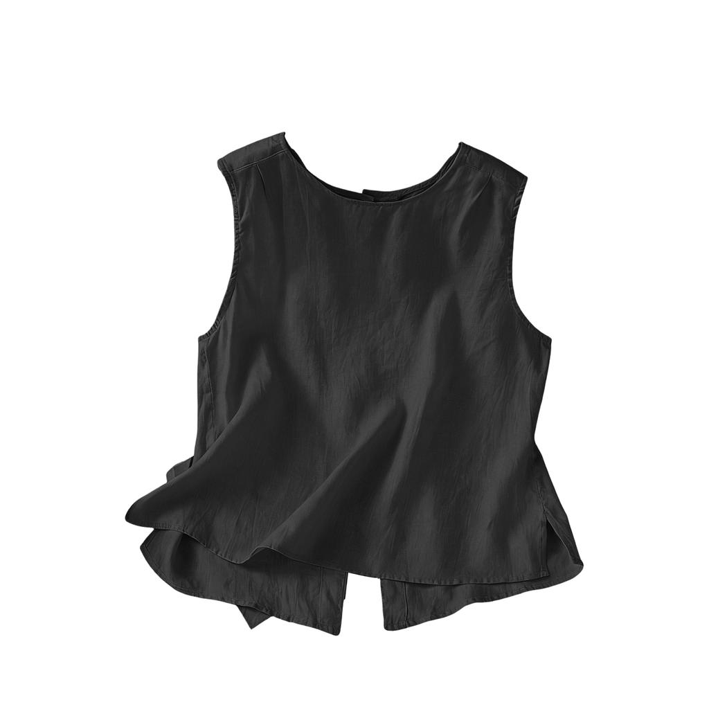 Women's Button-down Round Neck Linen Sleeveless Vest With Two-way Design