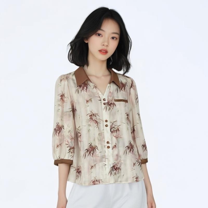 

Весна Лето Новая Мода Универсальная Блузка из Шифона с Принтом в Стиле Инк Простая Офисная Одежда Женский Топ 3XL розовый