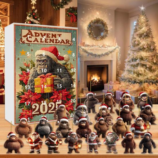 Advent Calendar 24-Day Countdown Decoration Ape Man Themed Family Christmas Advent Calendar Festival Hanging