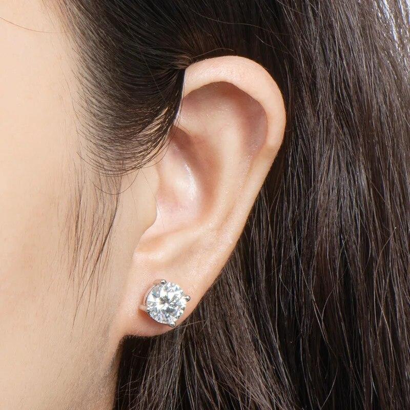 D Color 2 Carat  Moissanite Earrings 925 Sterling Silver 8mm Round Cut Lab Diamond Stud Earring for Women Men with Certificate