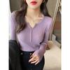 Spring Autumn Knitted V-neck Long Sleeve Slim Jumper Tops Women Sweater Pullover Solid Button Ladies Casual Shirts Soft Sweaters