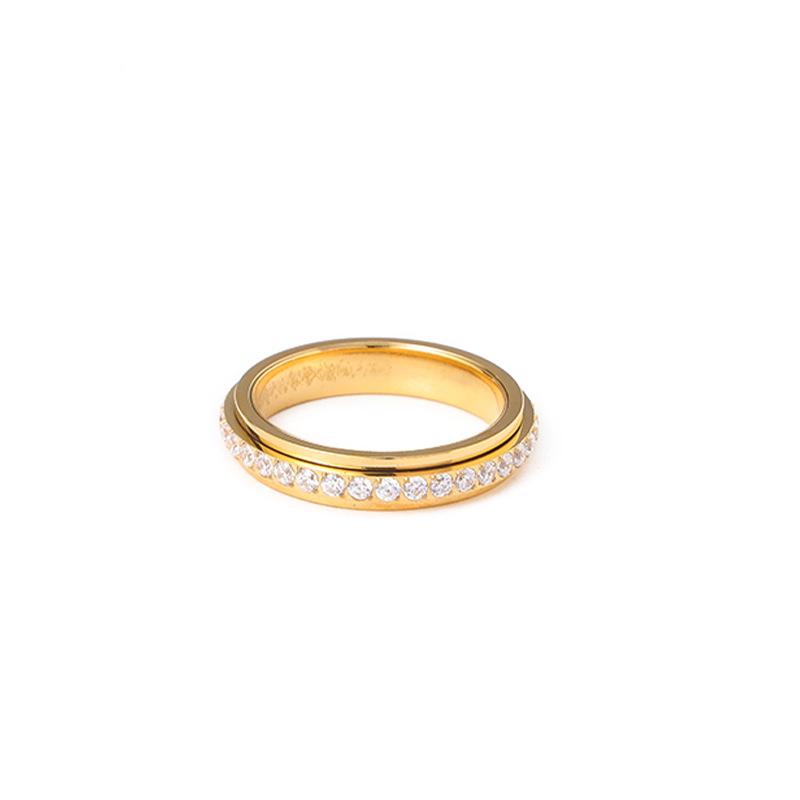 

CARLIDANA Rotating Finger Spinner Ring Spinning Fidget Anti Anxiety Gold Plated Zircon Titanium Steel Women Wedding Ring 8