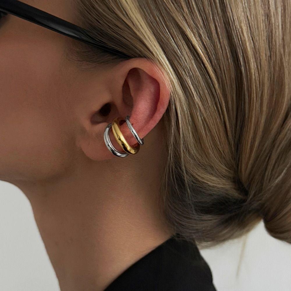 Stainless Steel C Shape Ear Cuff Silver No Piercing Earrings Hip Hop Ear Buckle  Women