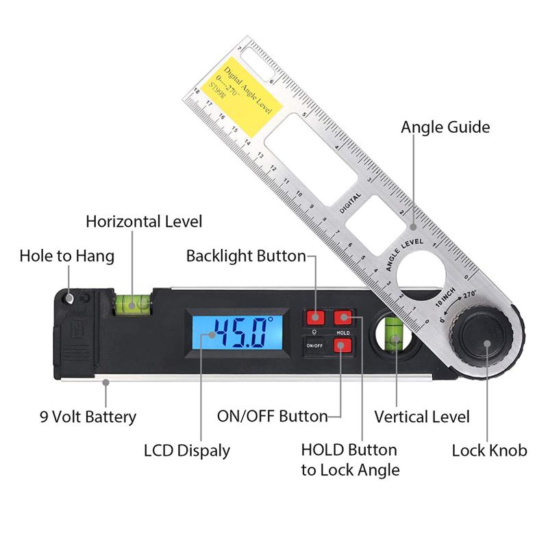 10 Aluminum Lcd Digital Inclinometer Professional Calibrated Angle Protractor Angle Finder Mini Digital Protractor