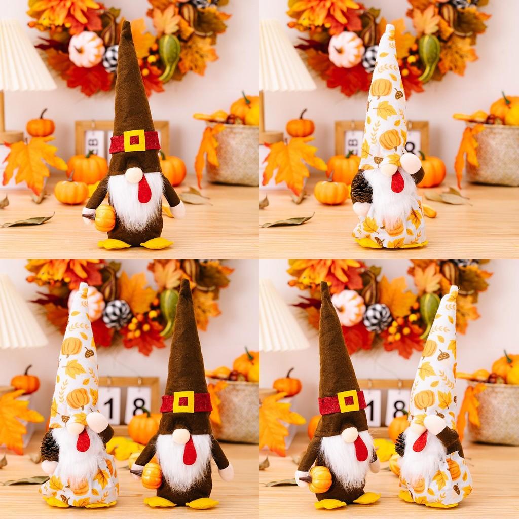 New Thanksgiving Harvest Festival Decorative Gnome Doll Holding Pumpkin And Pinecone Figurine For Autumn Celebration