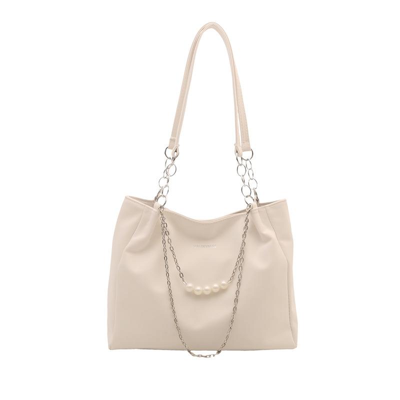 Trendy Women's Bags New Versatile Commuter Texture Pearl Chain Large Capacity Casual Shoulder Tote Bag
