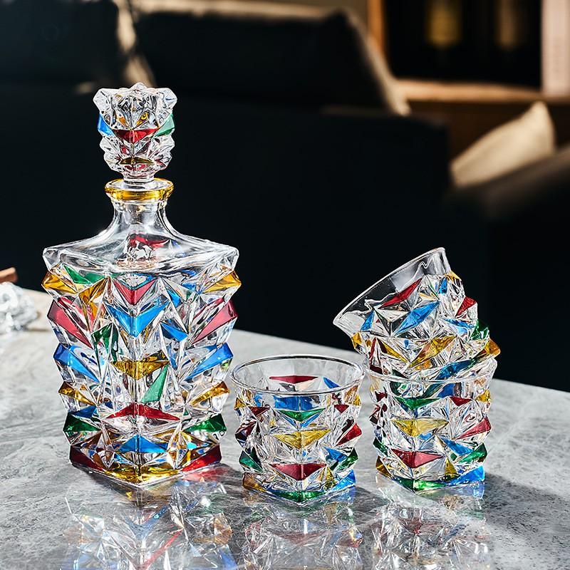 Premium Crystal Glass Whiskey Tumbler Set With Gold Trim Brandy Spirits Glasses 6-Piece Or 2-Piece Decanter