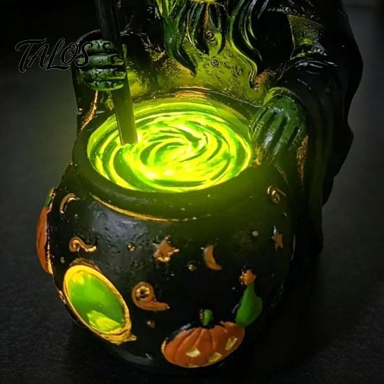 Spooky Halloween Table Centerpieces Witch Cauldron Lamp Figurine, Resin Scary Witches Lighted-Up Realistic Craft Cauldron, Festival Supplies