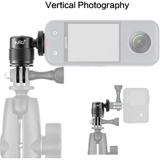 HSU Vertical Mount for GoPro, Aluminum 90 Degree Cold Shoe Direction Adapter, 1/4"-20 Screw Hole Tripod Mount for GoPro Hero 12/11/10/9/8/7/6, DJI