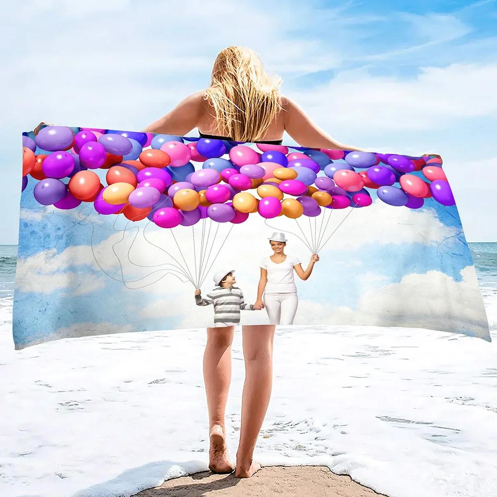 Colorful Hot Air Balloon Print Soft Beach Towels,Microfiber Lightweight Thin Beach Towels,Compact Sand Free Swim Pool Blanket