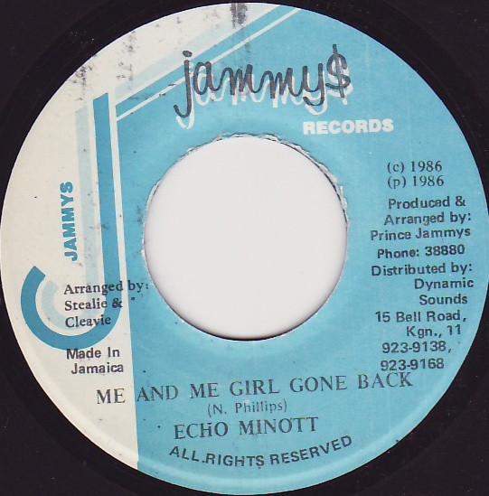 

7inch Record ECHO MINOTT Me And Me Girl Gone Back NONE Jammys Records 1986 Jamaica Reggae Ska Dub Used