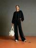 Women's 2026 Autumn Color Block Suit: Short Zip-Up Baseball Collar Jacket & High-Waisted Wide-Leg Pants with Side Stripes