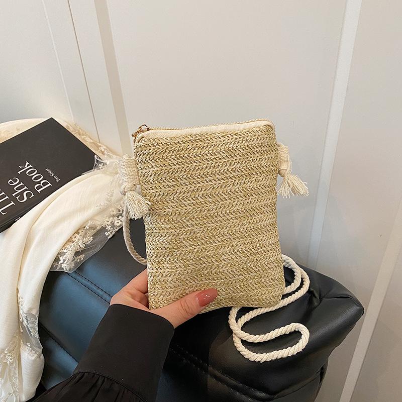 

Плетеная женская сумка, сумка через плечо, вертикальная сумка для хранения мобильного телефона, свежая и красивая, простая и легкая сумка-мессенджер через плечо, женская бежевый