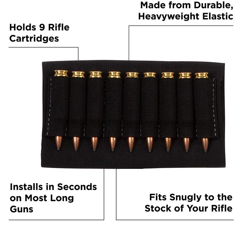 9 Rounds Rifle Buttstock Elastic Nylon Shell Ammo Holder Cartridge Shot Gun Shell Magazine fits most hunting rifles