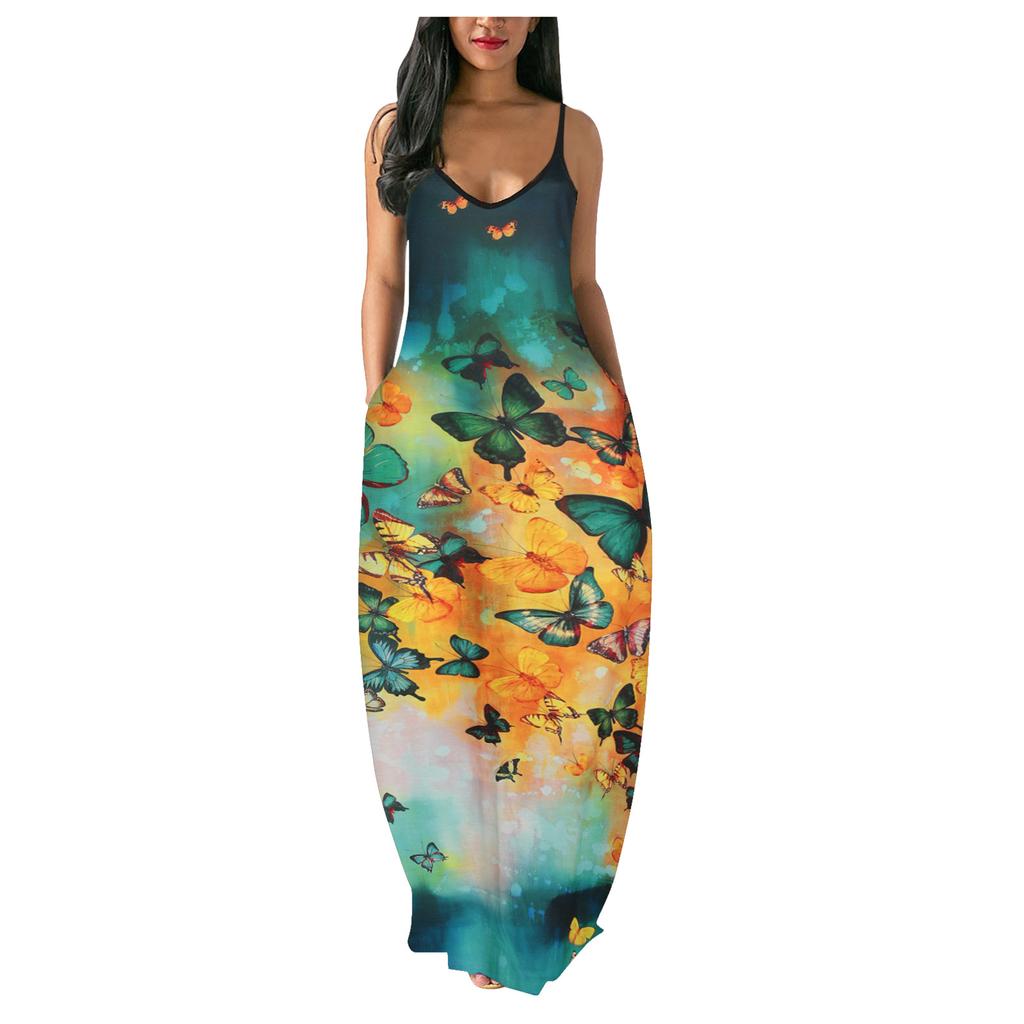 Fashion Women Casual Plus Size Print Kieszenie z dekoltem w szpic i długimi rękawami