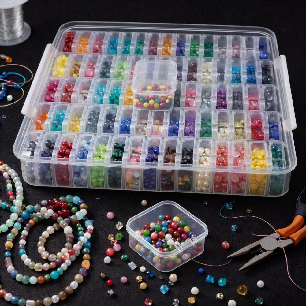 Plastic Transparent Storage Box 60 Slots Large Capacity Organizer Box Multifunctional Bead Organizer Storage Containers