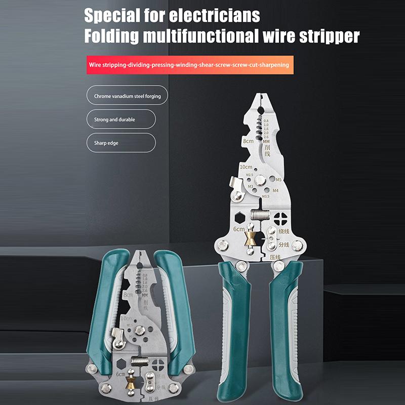 1Pcs Multifunctional Foldable Wire Stripper Crimper Cable Cutter Pliers Electrician Cable Cutting Wiring Pulling Stripping Tools