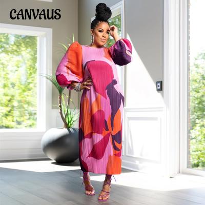 Spring and Autumn Fashion Women's Plus Size Lantern Sleeve Pleated Dress