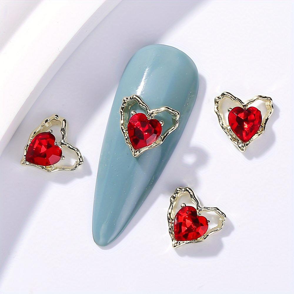 10 Stück Herz-Nagel-Charms mit Strasssteinen, Nailart-Zubehör zum Valentinstag, Nailart-Zubehör für Frauen und Mädchen, Nailart-Schmuck