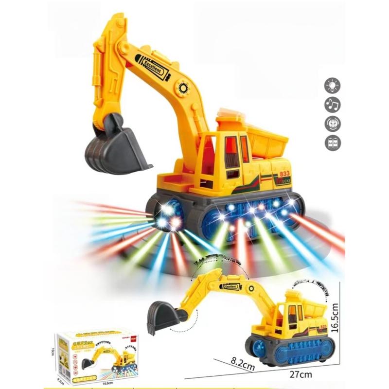 1Pcs Automatic Bump And Go Construction Vehicle Electric Excavator Toy With Light And Sound For Kids Toddler Boys