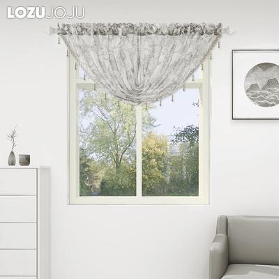 1 Pieza LOZUJOJU Estilo Pastoral Fresco y Versátil Fondo Blanco Estampado Diseño Cenefa Cortina Decorativa para Ventana Cortina de Tul