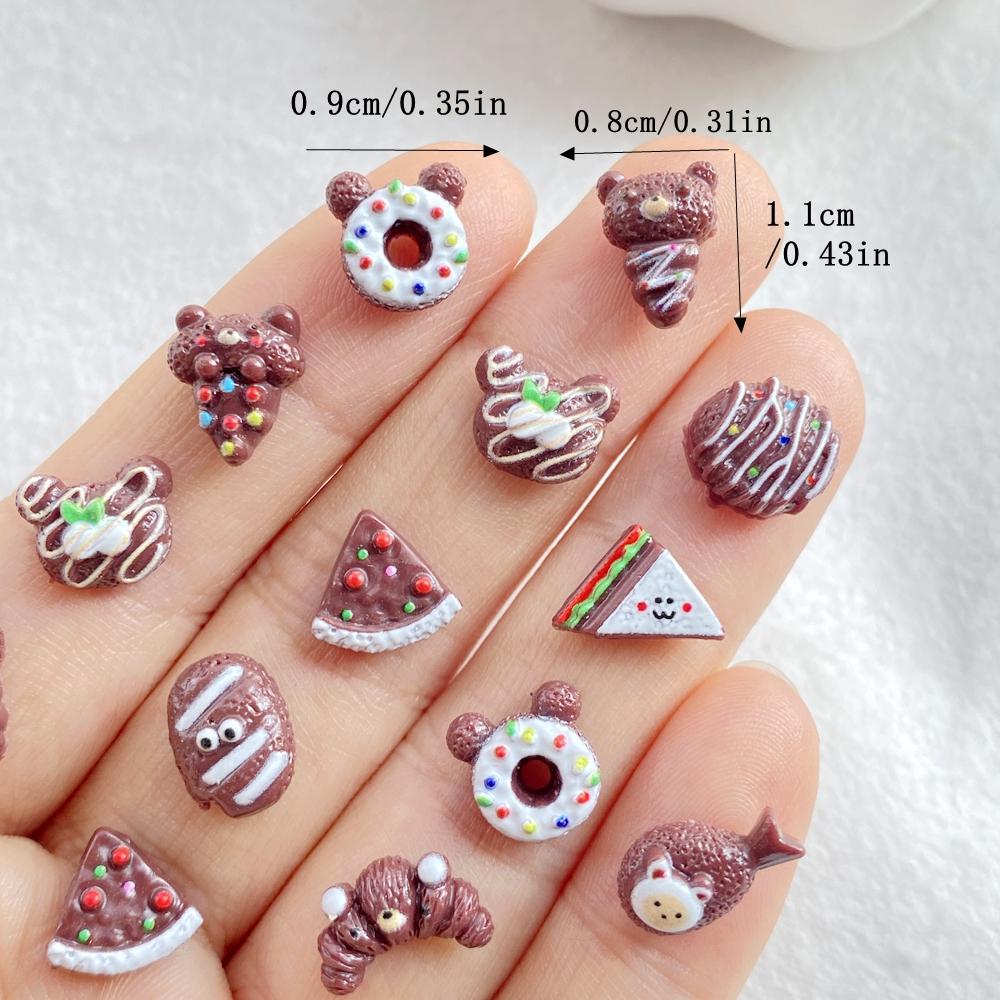 50Pcs New Mixed Nail Art Resin Doughnuts, Bear Cream Bread Designer Charms Rhinestones DIY Craft For Nail 3D Decorations