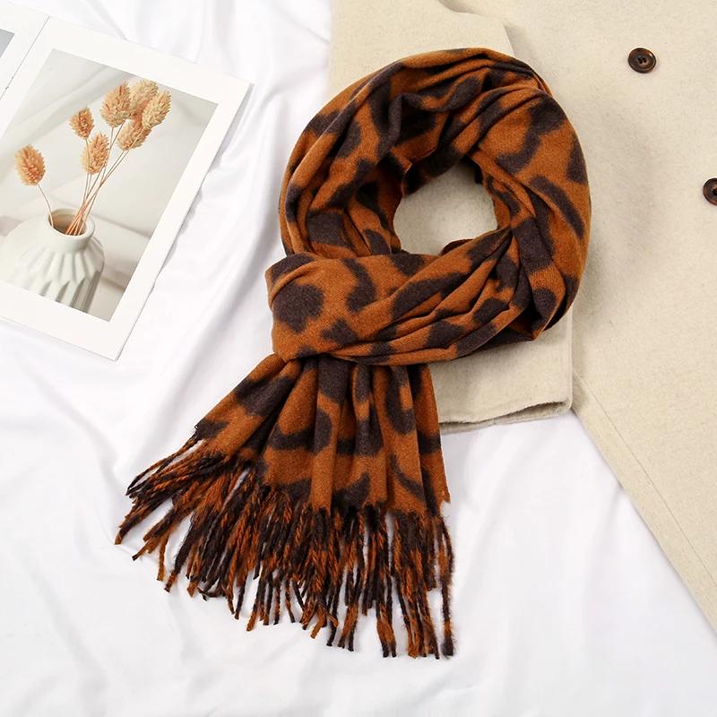 Luxury Plaid Cashmere Shawl Leopard Print Scarf For Women Autumn Winter Warm Wraps Outdoor Windproof Muffler Tassels Scarves