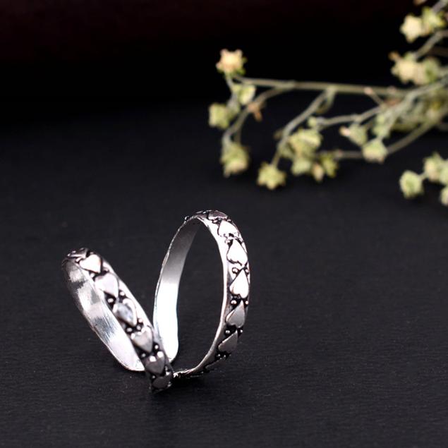 Handmade Silver Arthritis Ring Adjustable Double Band Oxidized Criss Cross Pattern Boho Tribal Jewelry Gift for Women & Men