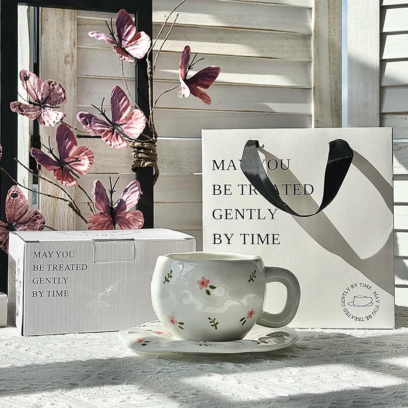 

Hand-Painted Floral Ceramic Coffee Cup & Saucer Set