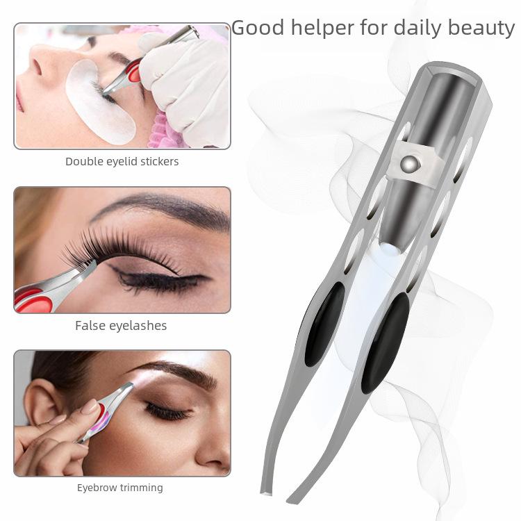 LED-Illuminated Stainless Steel Eyebrow Trimmer with Tweezers and Hair Removal Tool