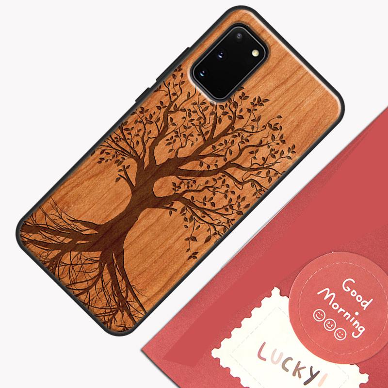 Tree Flower Bamboo Wood Phone Case For Samsung Galaxy S25 S24 S20 S21 S22 S23 Ultra S9 S10 Plus S23 FE Cover Shell