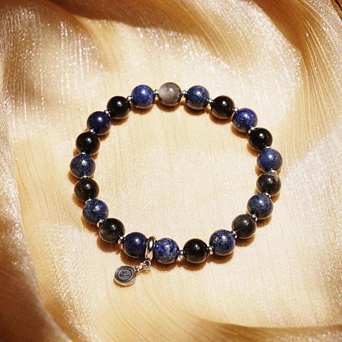 8mm Lapis Obsidian Mix Gemstone Bracelet (C2403AC1185_BL)