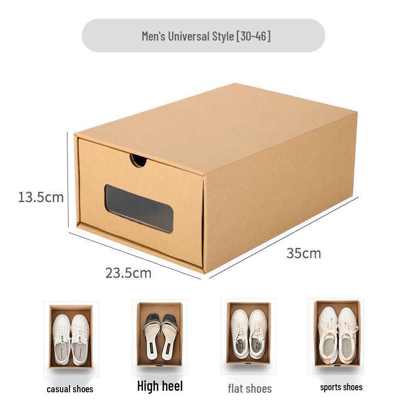 Popular Thickened Kraft Paper Shoe Box: Transparent, Drawer-Type Shoe Cabinet for Home & Dorm Protection.