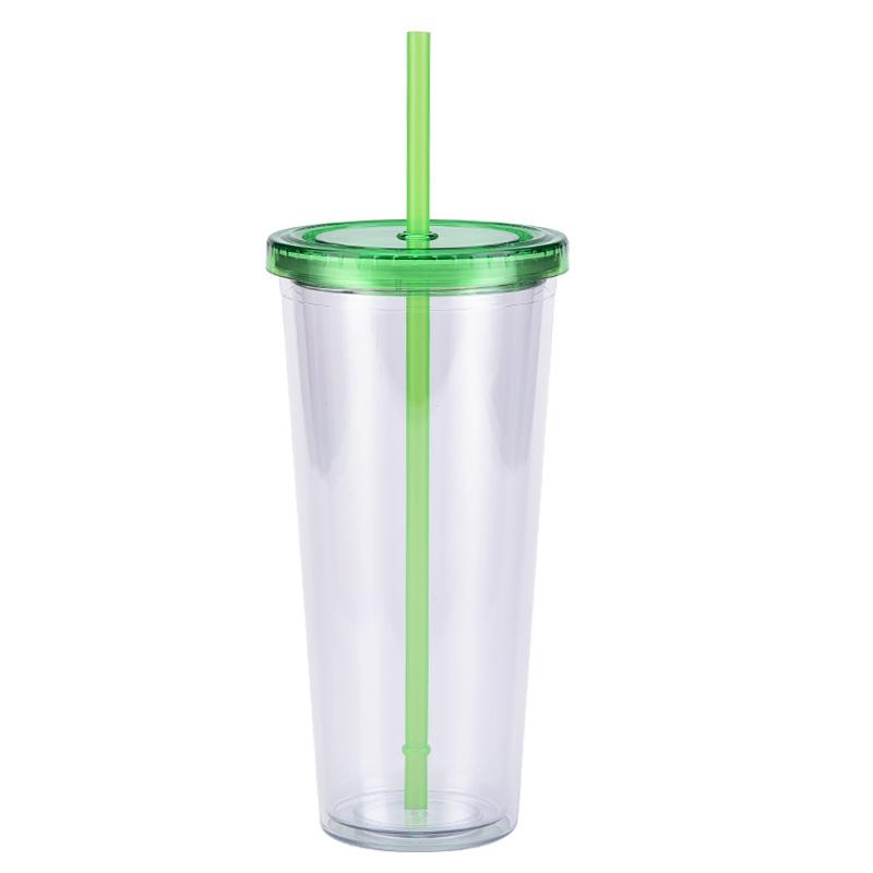 

24Oz Plastic Straw Cup Creative Transparent Cold Drink Cup With Lid Can Be Fixed Printing Color Water Cup 601-700ml
