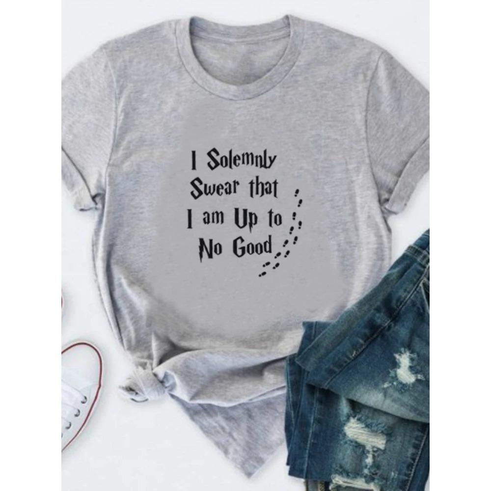 Lady Fashion Top I Solemnly Swear Letter Print T Shirt Women Short Sleeve O Neck Loose Tshirt Summer Shirt Tops