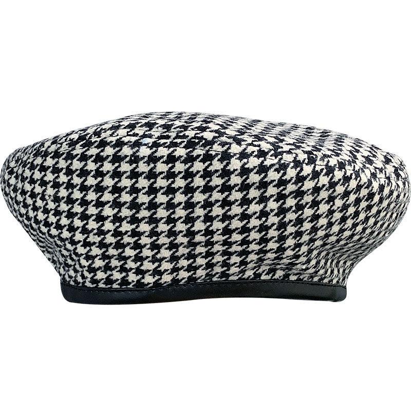 Hat Female Spring Autumn Thousand Birds Grid Octagonal Beret Ladies Warm Retro