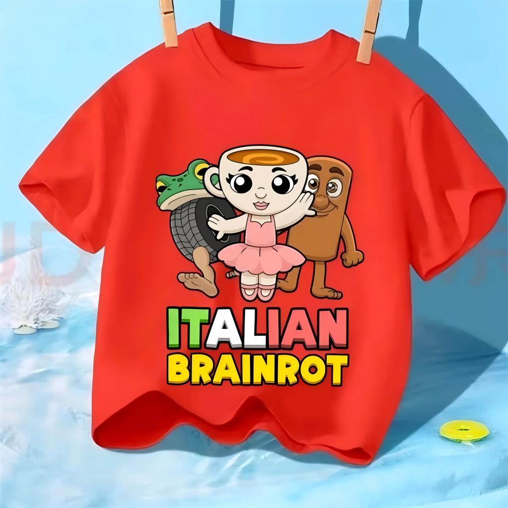 KidT Mange Kid Italian Brainrot Tshirt Cartoon Print Tshirt for Kids Basic Round Neck Clothing Tshirts for Boys and Girls
