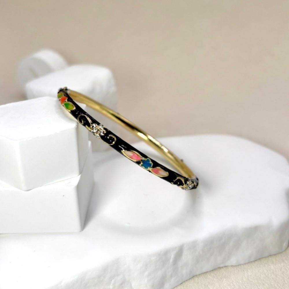 Colorful Vintage Cloisonne Bangle Enamel Women's Hand Bracelet Chinese Flower Bangle  Ladies