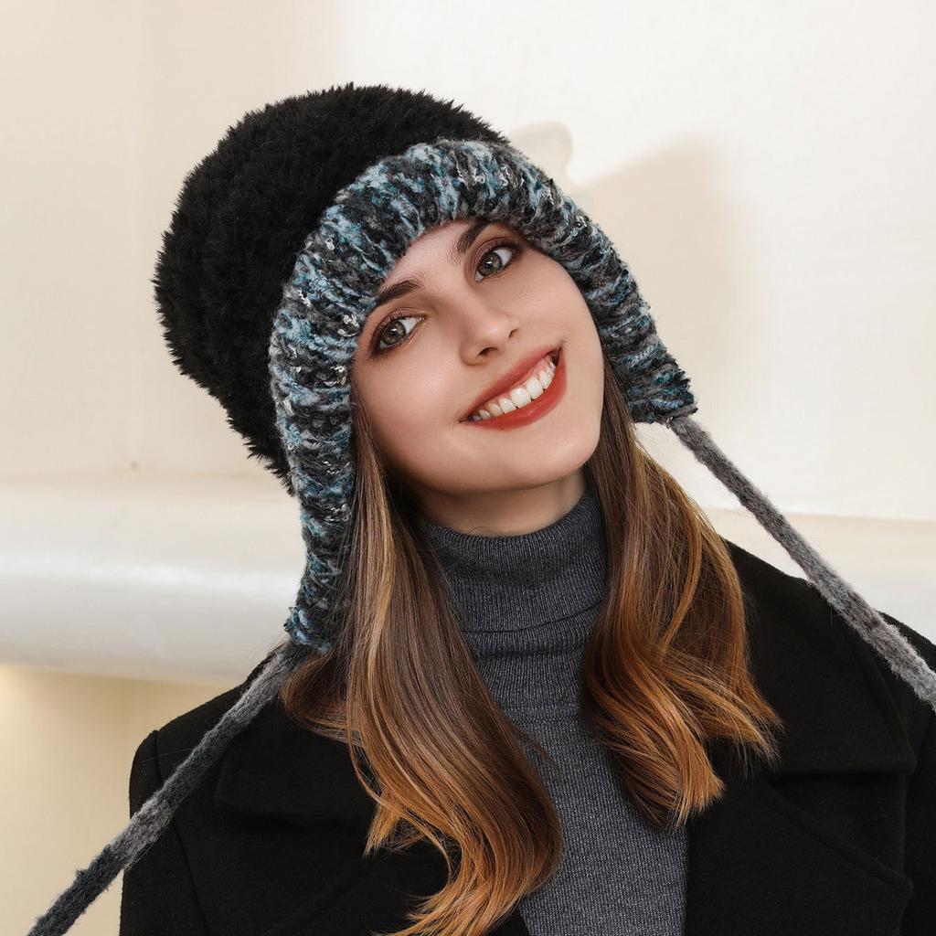 Thickened Plush Hat Autumn and Winter Cute Women's Knitted Hat Cold-proof and Warm Ear Protection Wool Hat Versatile and Small Face