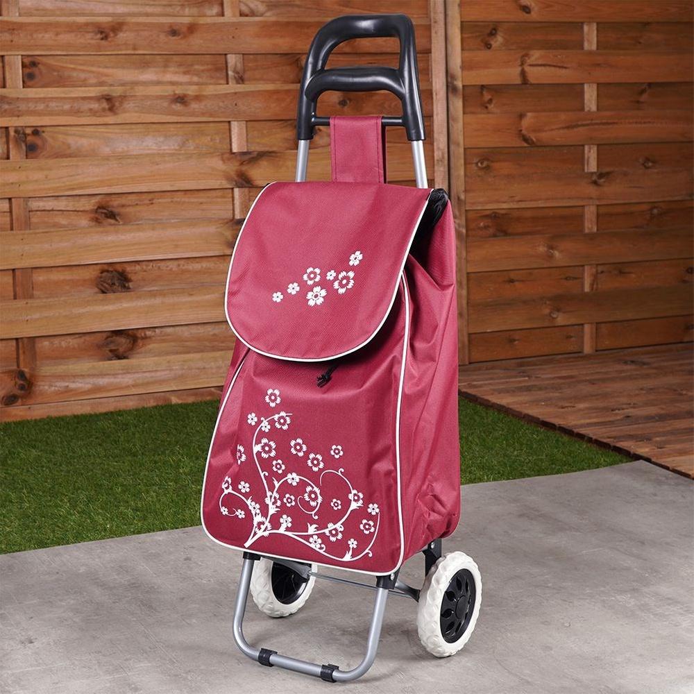 Καρότσι Αγορών Τσάντα Αγορών Κόκκινη με Ρόδες και Χειρολαβή για Ψώνια