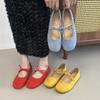 Evening Wind Temperament Square Head Bow Single Shoes 2025 Spring French Age Reduction Suede Square Head Flat Bottom Mary Jane Single Shoes