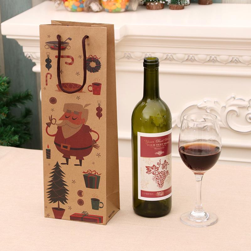 Christmas Kraft Paper Wine Gift Bag for Bottles - Holiday Home Supplies