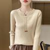 Korean Style V Neck Long Sleeve Pullover Sweater For Women
