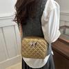 Textured Bag Women's 2025 Spring New Commuter Retro Simple Diamond Embroidered Thread Wide Shoulder Strap Messenger Bag Small Square Bag