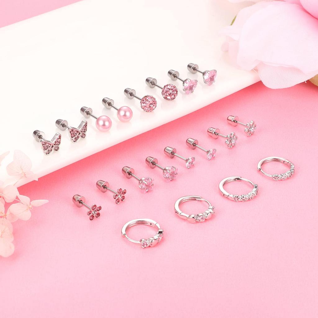 LOYALLOOK 10 Paar Ohrringe für Beliebte Kugel Chirurgischer Edelstahl Helix Ohrringe Frauen, Ohrringe, Einschraub-Ohrringe, Hypoallergen, Schmetterling,