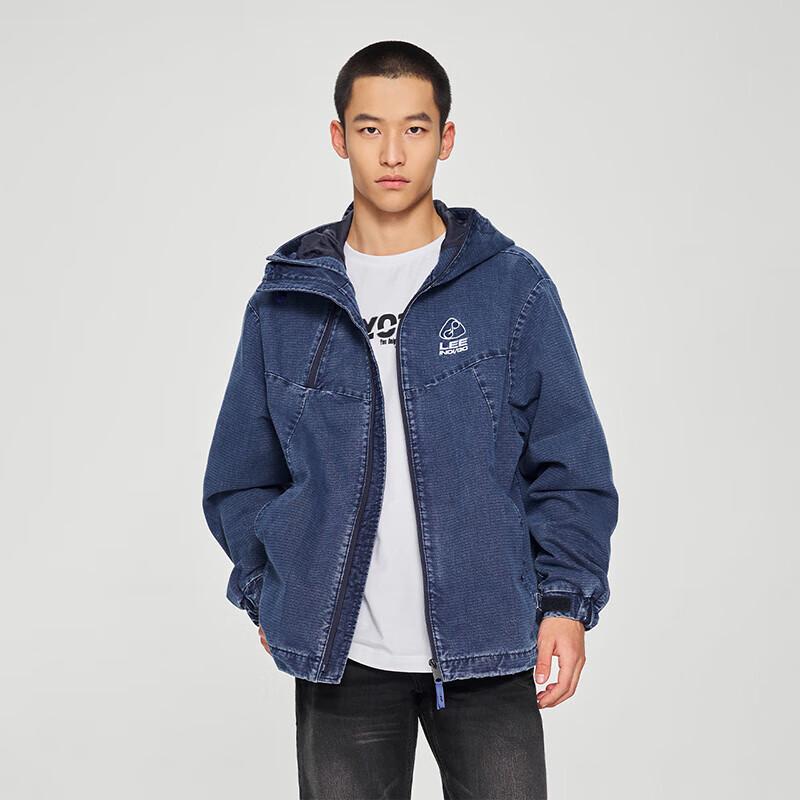 Lee Men's Dark Blue Comfort Fit Hooded Denim Jacket