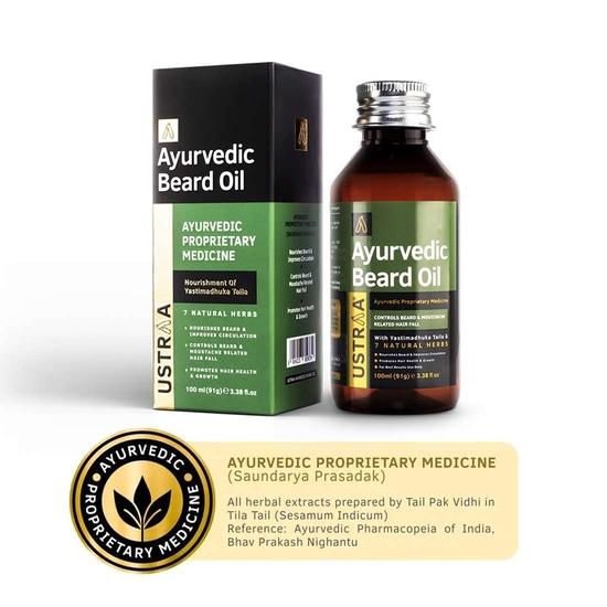 Ustraa Ayurvedic Beard Growth Oil - 100ml | Beard Growth Oil | With Asvagandha, Yastimadhuka Taila  | Best Ayurvedic Beard Growth Oil
